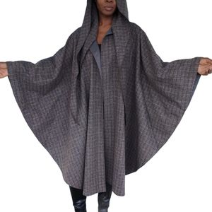 Vintage Hooded Wool Plaid Cape Medium